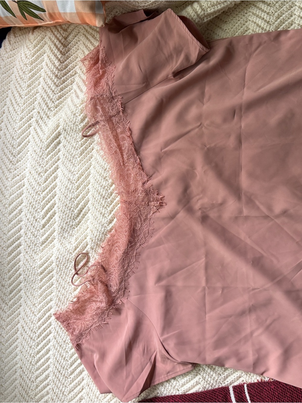New York & Company Dusty Rose Lace-Trim Satin Cami